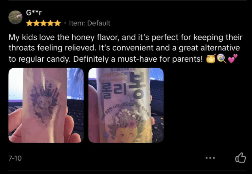 Customer marketplace review of Lollibongs